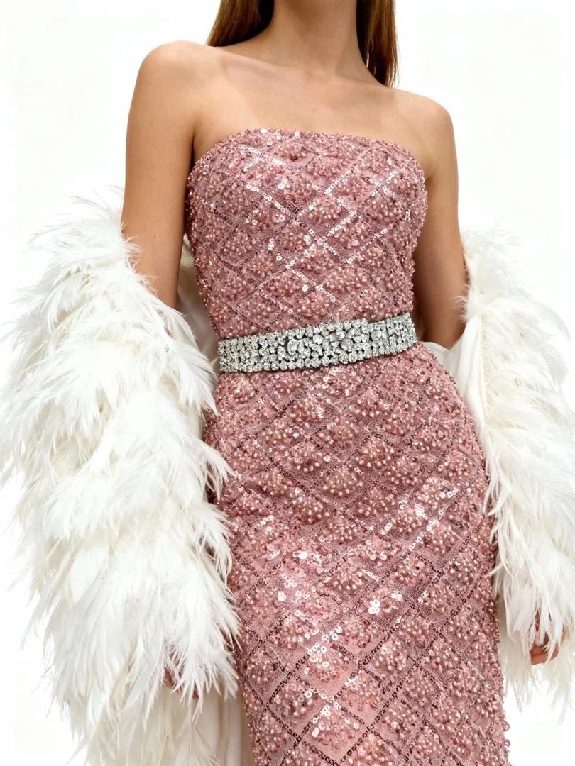 

Pink African Beaded Lace Fabric Sequins Embroidery 2025 High Quality French Mesh Lace Fabric for Women Designs Sewing 5 Yards