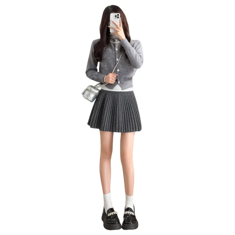 Woolen Pleated Skirt Women's Autumn and Winter 2025 New High Waist Slimming Woolen Short Skirt College Style JK Half Skirt