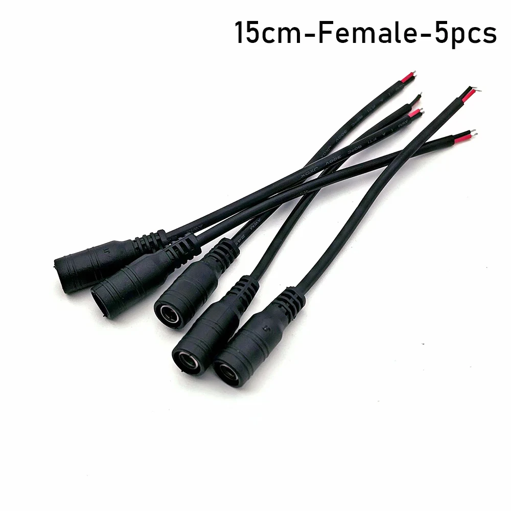 Black 15cm DC Cable 5.5 x 2.1mm DC Plug Jack Connector Wire Pigtail Male Female 5.5*2.1 Adapter for 5050 3528 LED Strip Light
