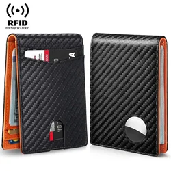 Carbon Fiber Men Airtag Wallets Bifold ID Credit Card Holder for Air Tag Purse Black Luxury Minimalist Wallet for Men Billfold