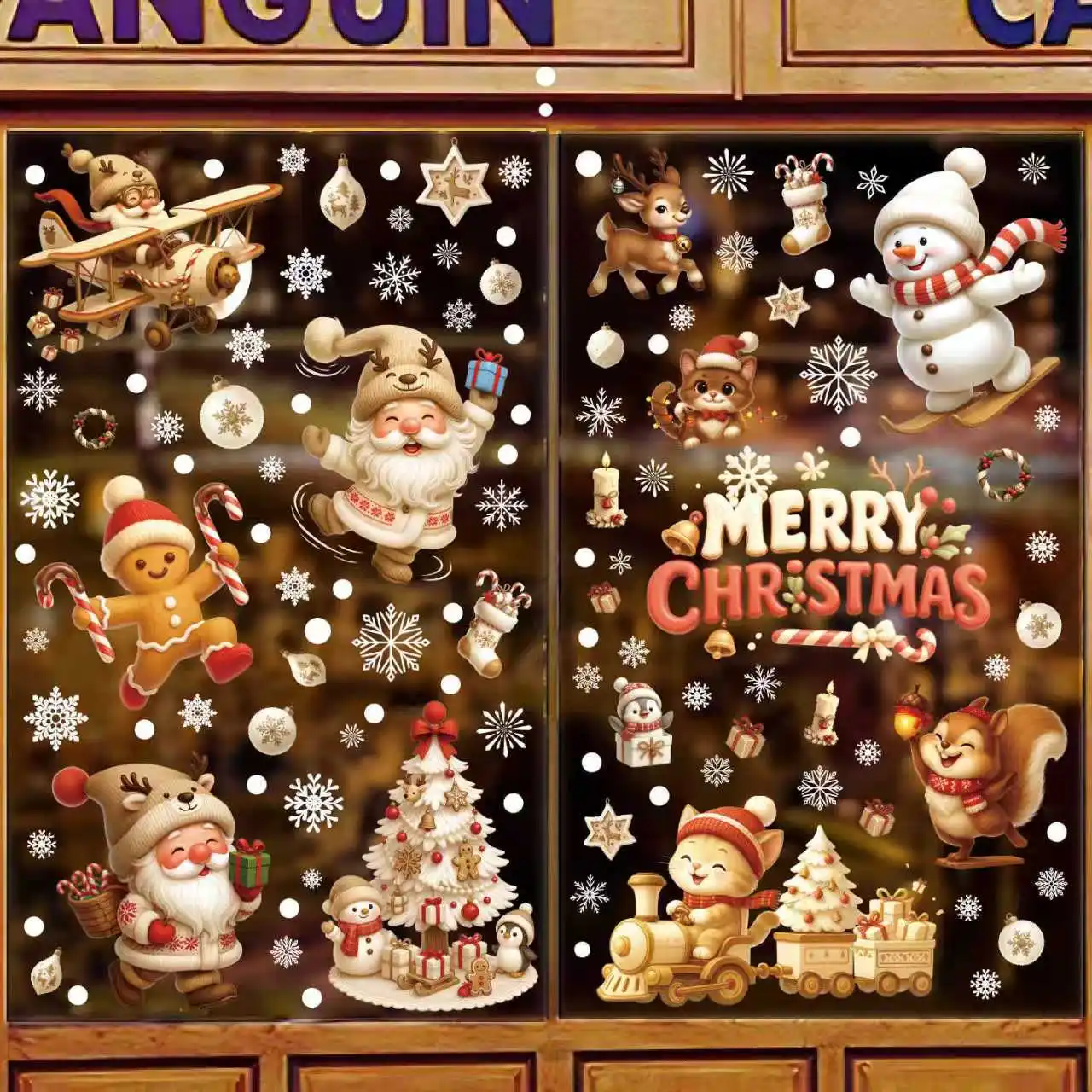 9 قطعة/المجموعة عيد الميلاد ملصقات نافذة شجرة عيد الميلاد منزل ندفة الثلج الزجاج ملصق مائي عيد ميلاد سعيد الديكور المنزل نافيداد 2026 هدايا نويل