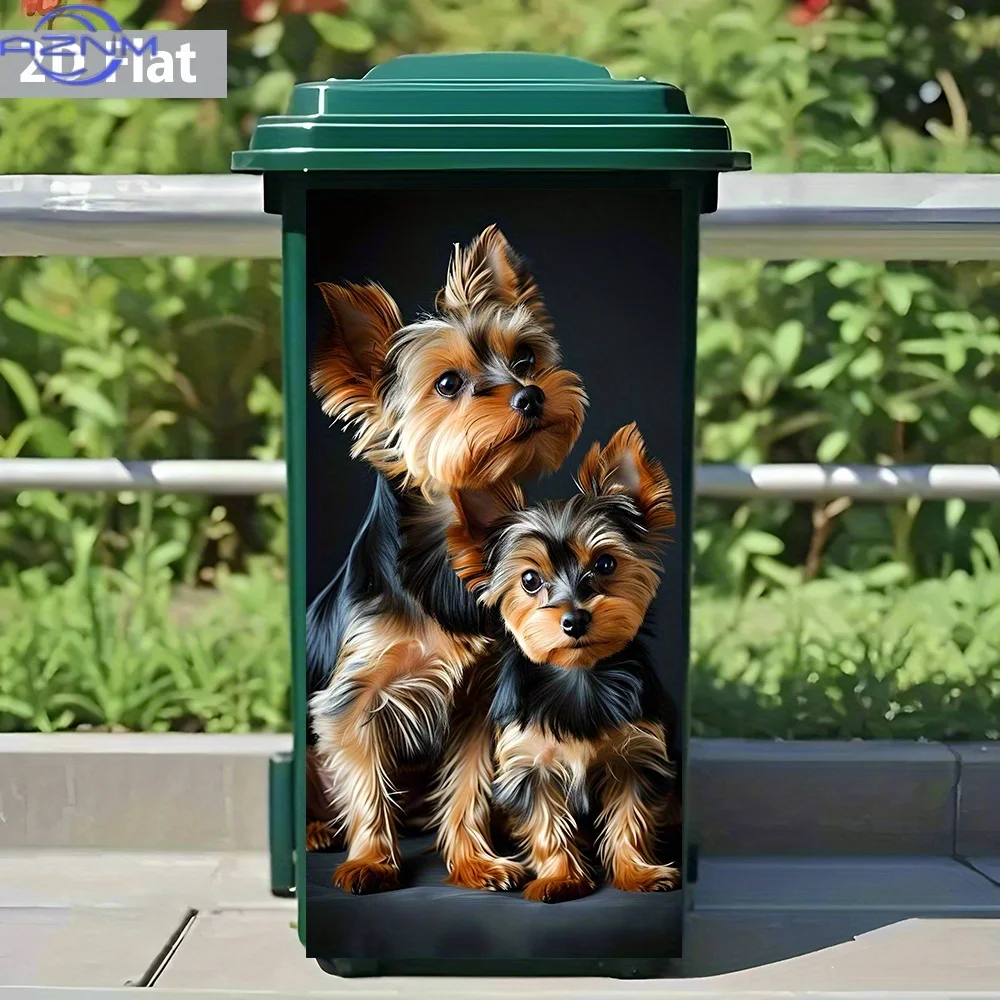 Adorable 2D Flat Yorkshire Terrier Trash Can Sticker – Waterproof, Charming And Stylish, Yorkshire Terrier-Themed, Waste Bin D