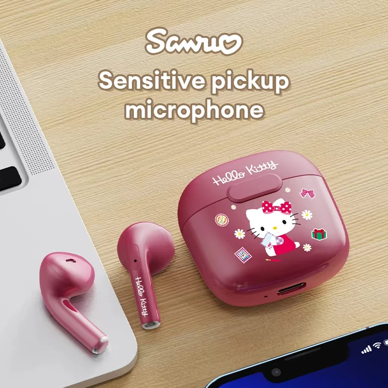 Sanurgente-Écouteurs sans fil Bluetooth My Melody, écouteurs mignons, son stéréo HIFI, casque Hello Kitty, pompon Purin Melody, BL22B