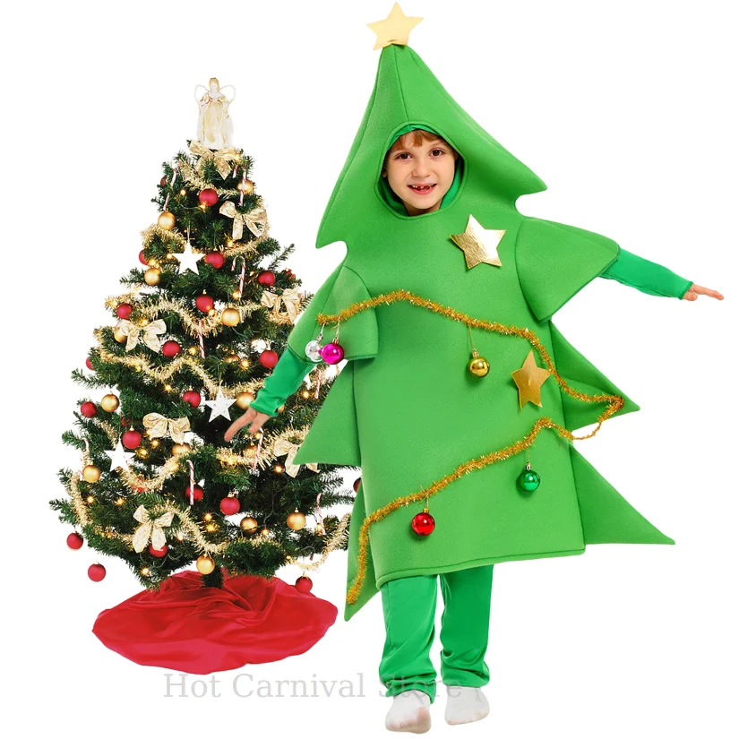 

2026 New Year Fancy Cosplay Children Candy Cane Costume Gift Box Jumpsuit Green Christmas Tree Suit