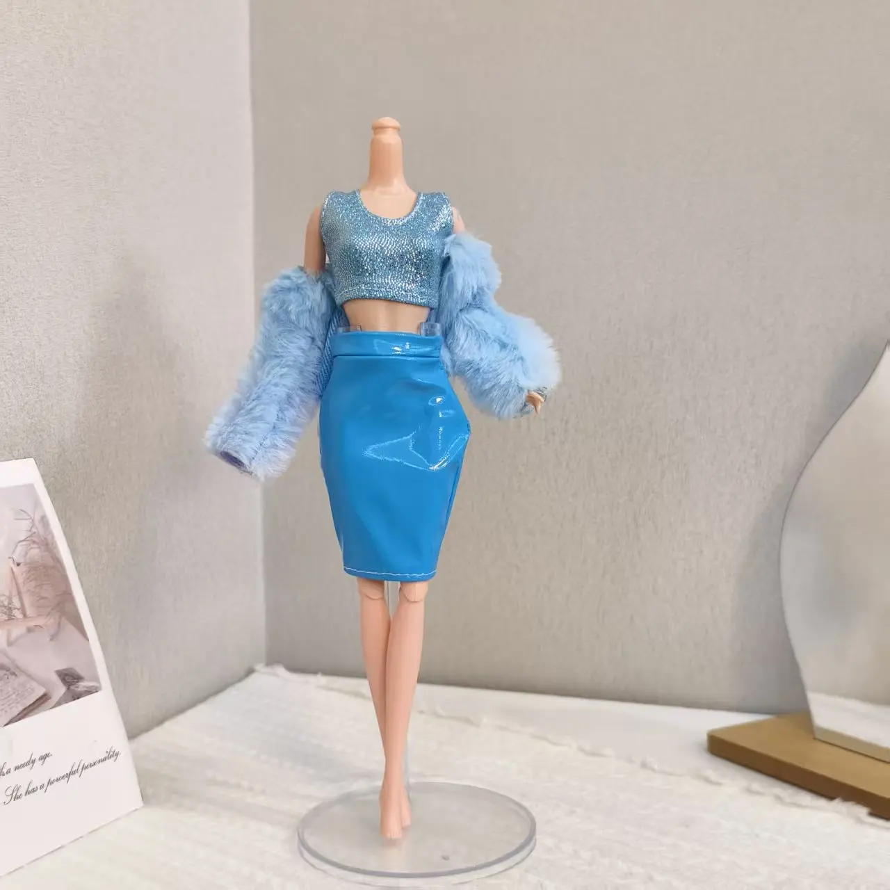 ファッション高級エレガントな豪華なジャケット + 光沢のあるベスト + レザースカートセット 30 センチメートル人形服アクセサリー 1/6 BJD Xinyi スーパーモデルドール用