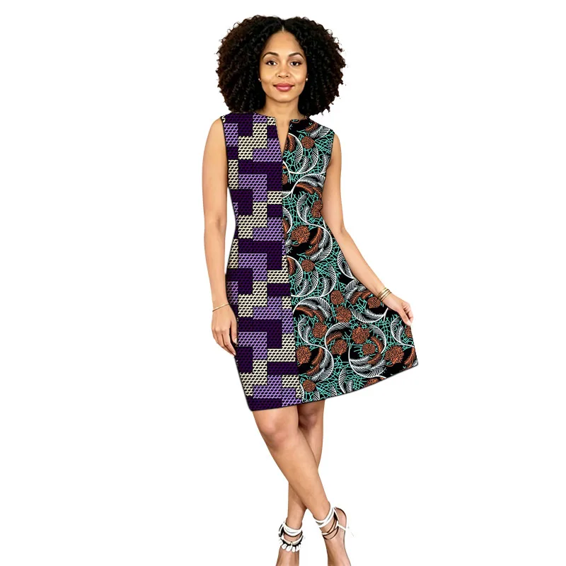 Splicing Wax Patchwork Dress Symmetrical Design Summer Women African Couture Summer Print Sleeveless Dress Customized
