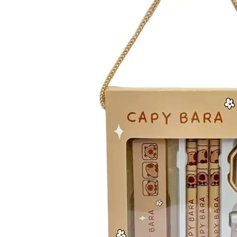 1 مجموعة 8 في 1 طالب القرطاسية كابيبارا قلم رصاص حاكم ممحاة مبراة مجموعة مكتب الملحقات مدرسة الكتابة لوازم الاطفال الهدايا