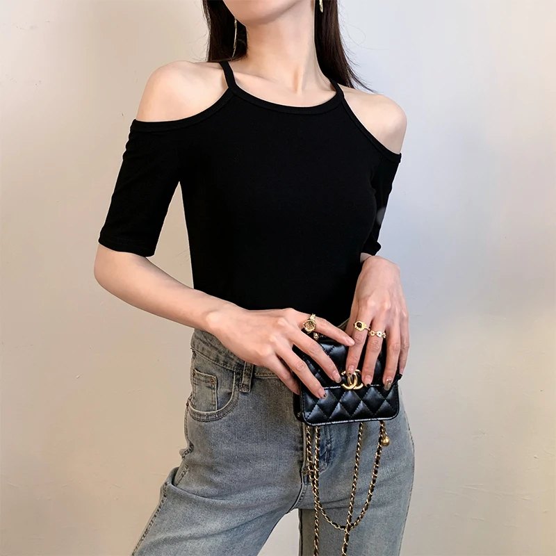 

Bla-oulder ort-Sve T-irt Women's Summer New Sle Slimming Chic Top Commute Sle Pure Color Novel Polyester