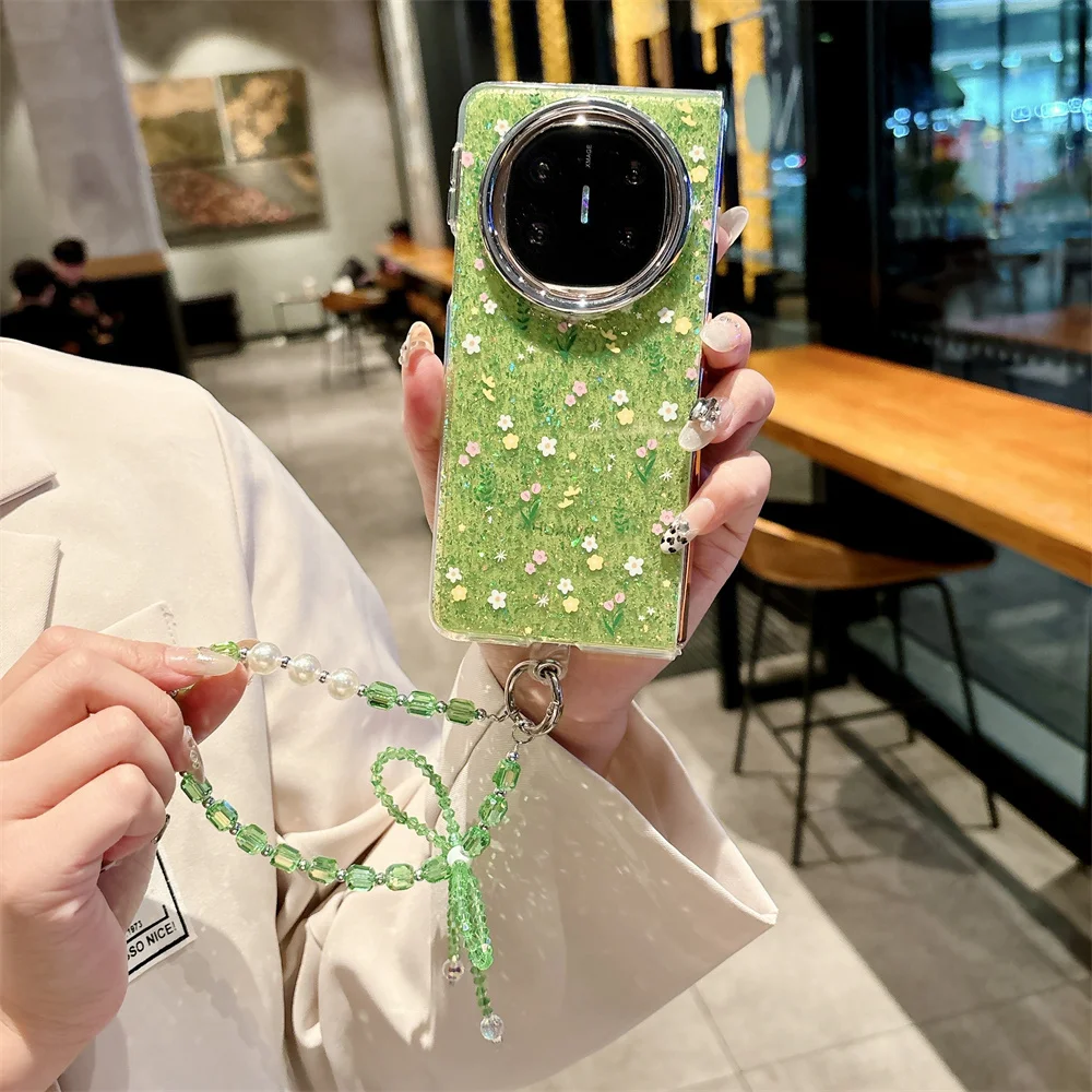 

Fashion Glitter Flower Pattern Phone Case For HuaWei Mate X6 Fashion Bracelet Protection PC Hard Shell Back Cover