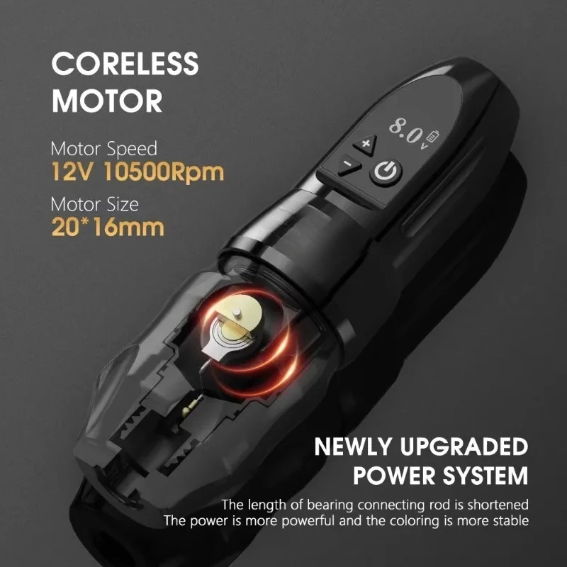 Titan Powerful Motor Digital Electric Tattoo Gun Professional Wireless Tattoo Pen Machine with Double Battery for Body Art