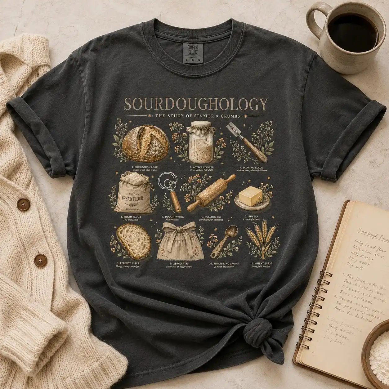 Sourdoughology Study Shirt, Comfort Vintage Baking Tee, Cottagecore Bread Lover Gift Tee T-shirt