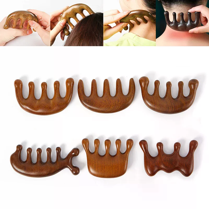 /JCS/1Pc Head Meridian Massage Comb Sandalwood Five Wide Tooth Comb Anti-static