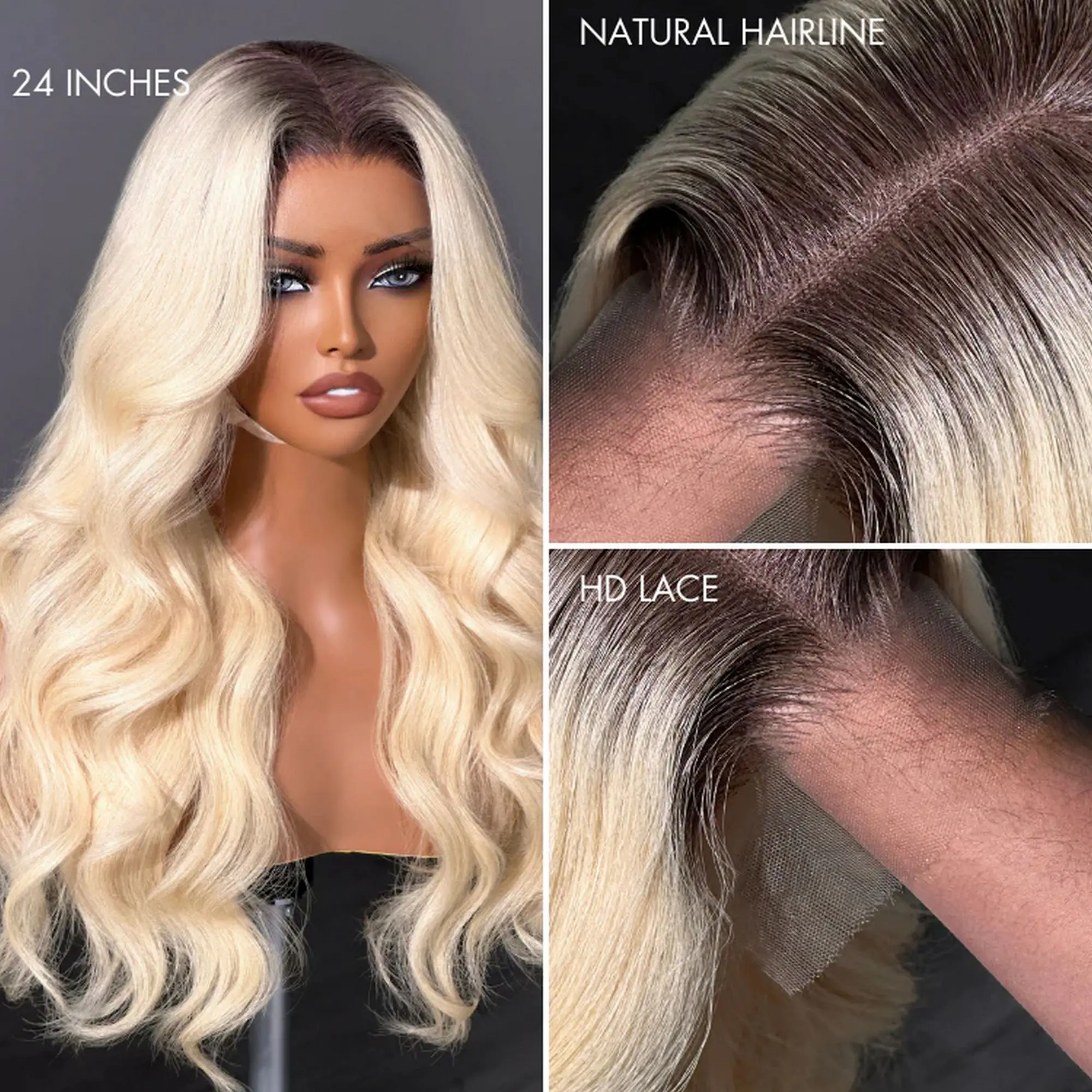New Style 24Inches HD Transparent Lace Wigs Ombre Light Blonde Long Length Loose Wave Glueless Wigs Synthetic Hair Costume Woman