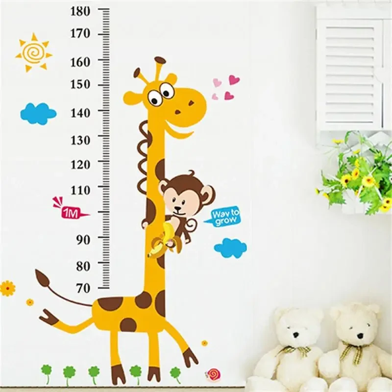 Cartoon Animals Height Measure Wall Stickers For Kid Rooms Animals Zoo Vinyl Growth Chart Ruler Living Room Decor Children Gift