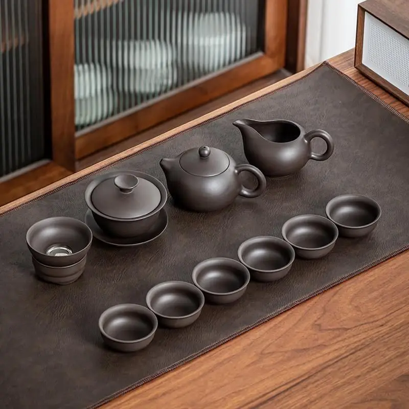 Yixing Purple sand tea set black ceramic kung fu Teapot  Purple sand teapot teacup gaiwan Tureen tea ceremony