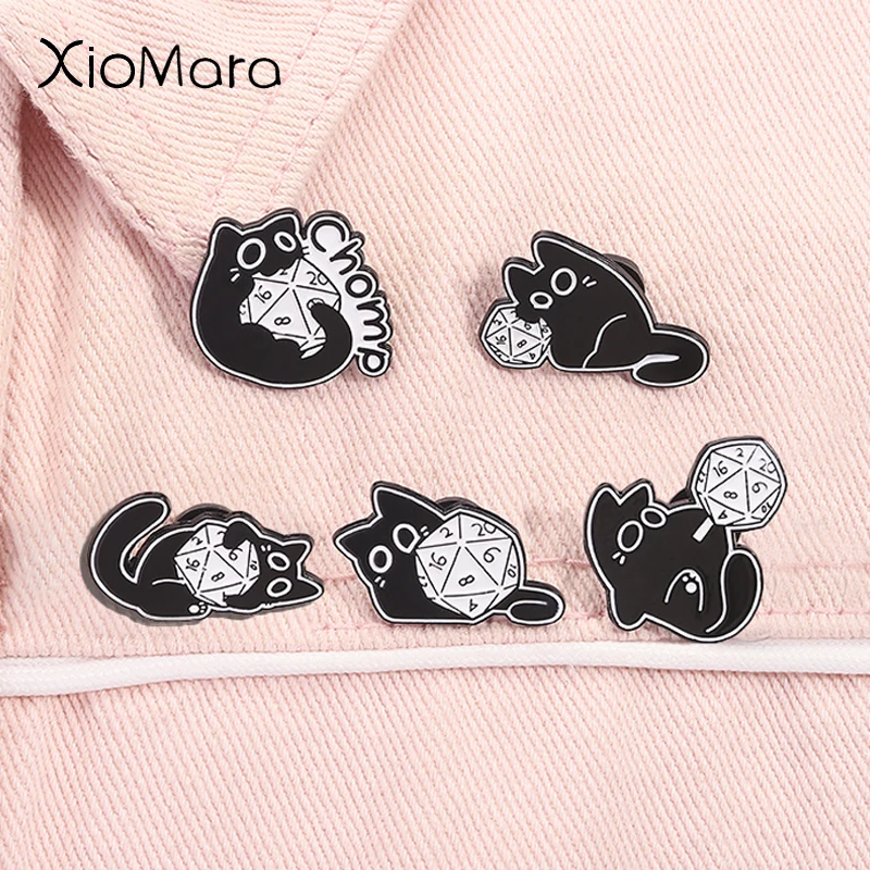 

Cartoon Big Eyes Black Cats Enamel Pins Cool RPG Game Dice Cute Kitten Animal Brooches Lapel Badge Jewelry Gifts For Friends ﻿