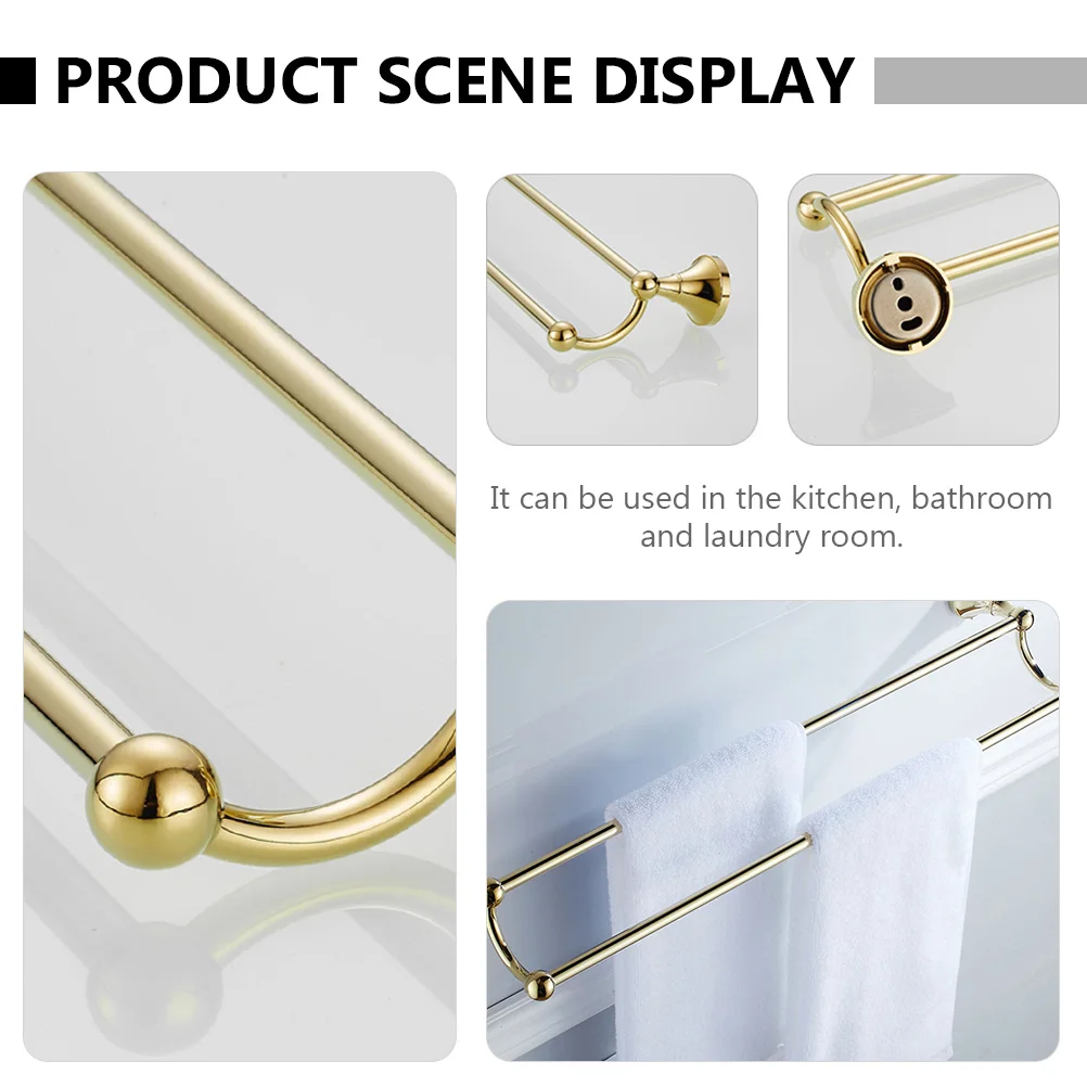 

1Pcs Double Rod Towel Rack Brass Wall Mounted Storage Holder for Bathroom Kitchen Laundry Room Easy Install Scratch Resistant