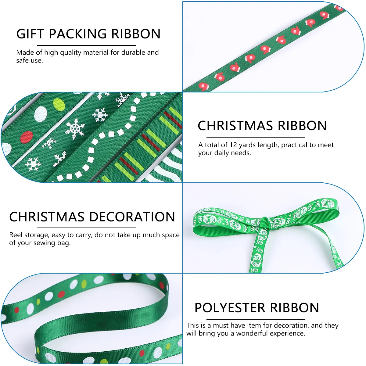 

12 Pcs Christmas Ribbon Gift Wrapping Tape Presents Packing Wired Polyester for Tree