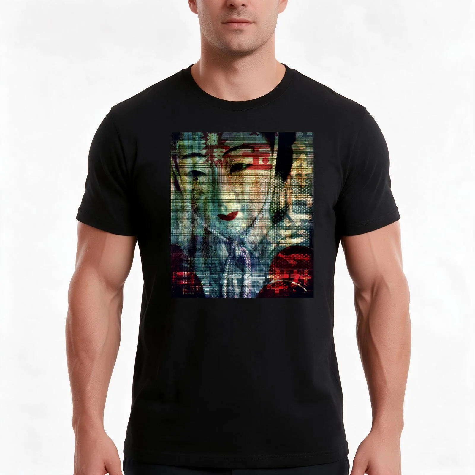Futuristic Geisha T-Shirt, Summer Casual Cotton Tee, Oversized Streetwear Tops, Vintage Graphic Print, Loose Fit Short Sleeve