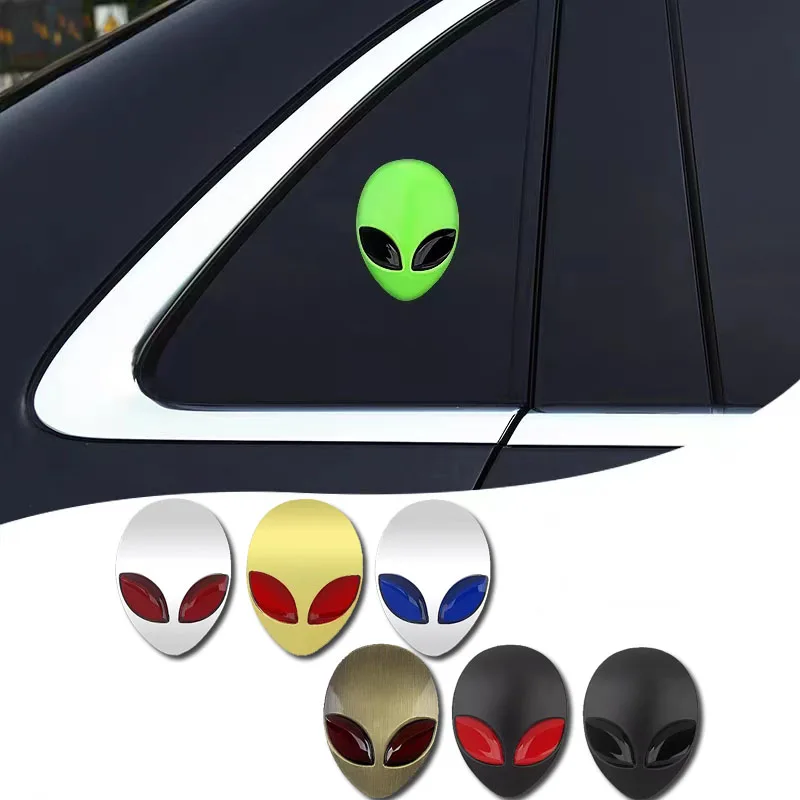 1Pcs Full Metal 3D Alienware Alien Head Auto Logo Sticker Vinyl Badge Car Decals Graphic High Quality Auto Styling Accessories