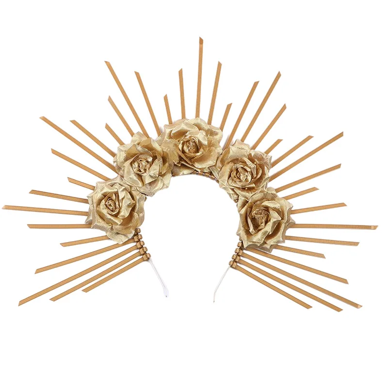 Gold Mary Crown Halo Headband Halloween Goddess Fancy Dress Costume Women Ghost Festival Party Cosplay Headwear Headdress