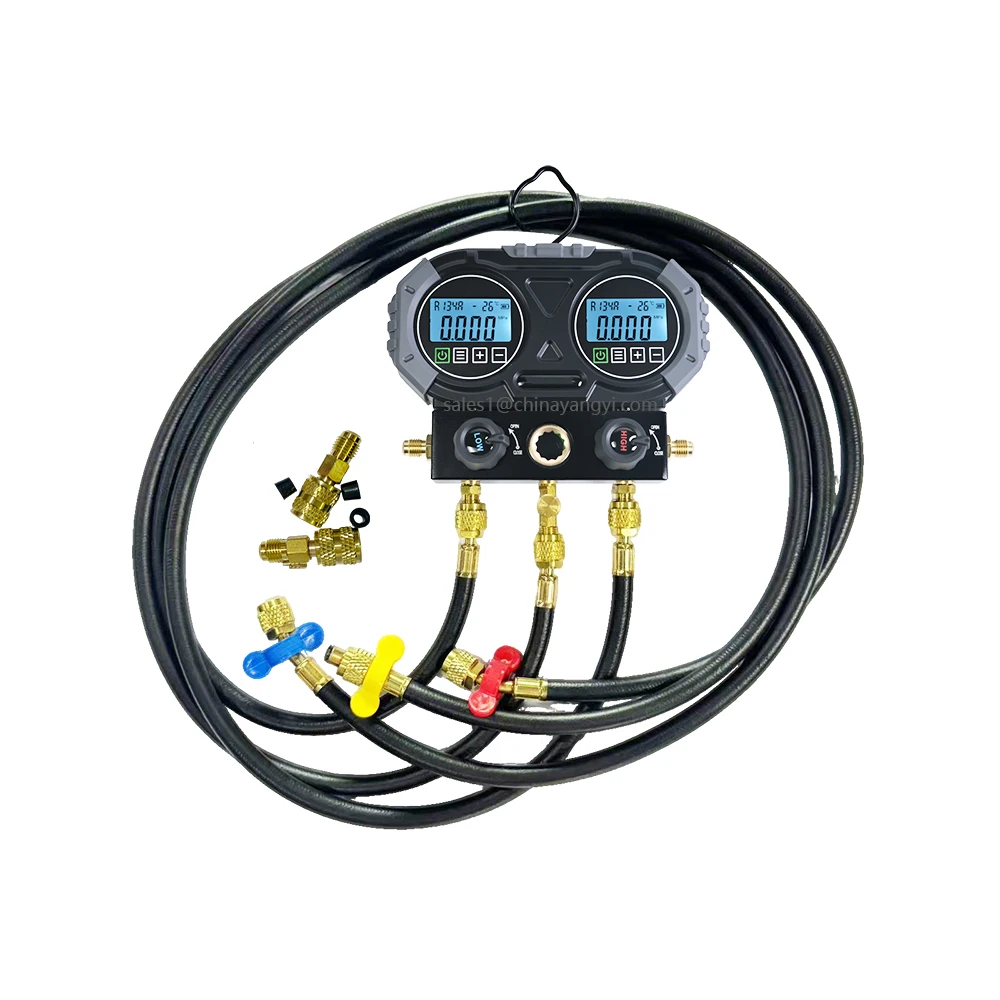 Air Conditioner Digital Refrigerant Manifold Gauge R32 R410A R134a R22 R600 R290 freon Pressure Gauge with Charging Hose Adaptor