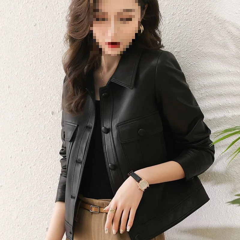 Leather Jacket Women\'s Clothing Autumn Spring 2023 PU New Coat Lapel Jacket Fashion Cardigan Outifits Long Sleeve Top Short Coat