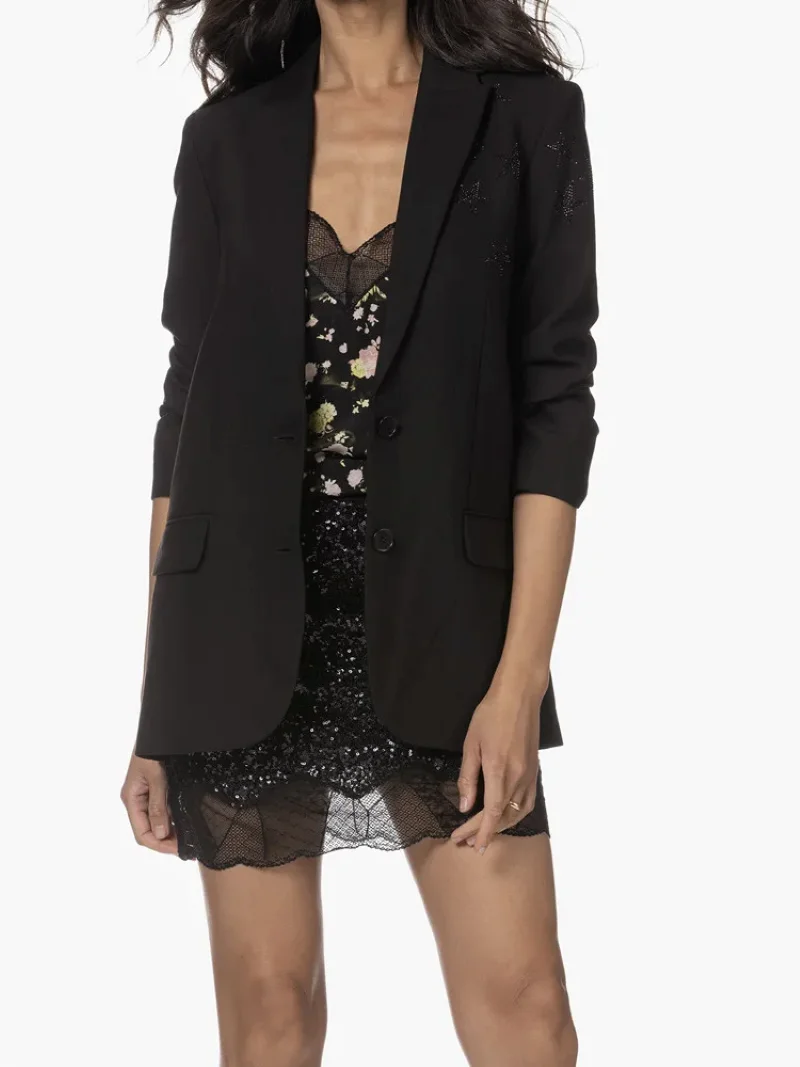 

Spring 2025 Women Notched Blazer Stars Hot Rhinestones Single Breasted Long Sleeve Fashion Female Suit Jacket