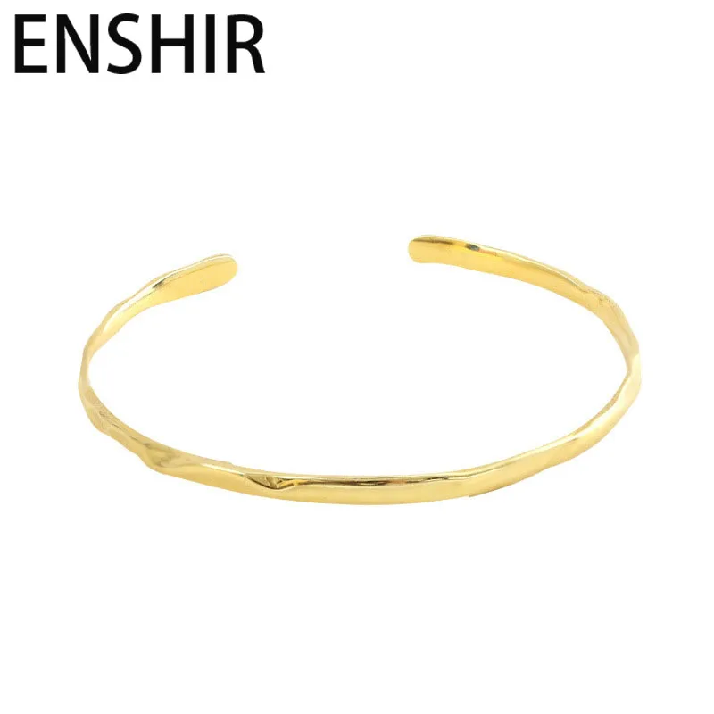 ENSHIR Silver Color Irregular Cuff Bracelet for Women Men High Polish Open Bangle Jewelry