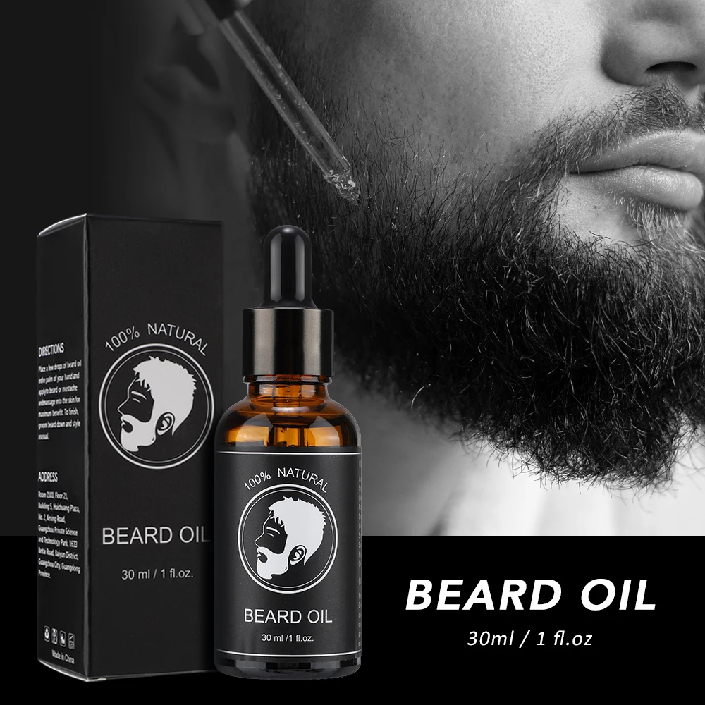 Óleo de crescimento da barba facial para homens, engrossar, macio, suave, nutrir, bigode natural, óleo essencial crescente, cuidado com a barba, novo