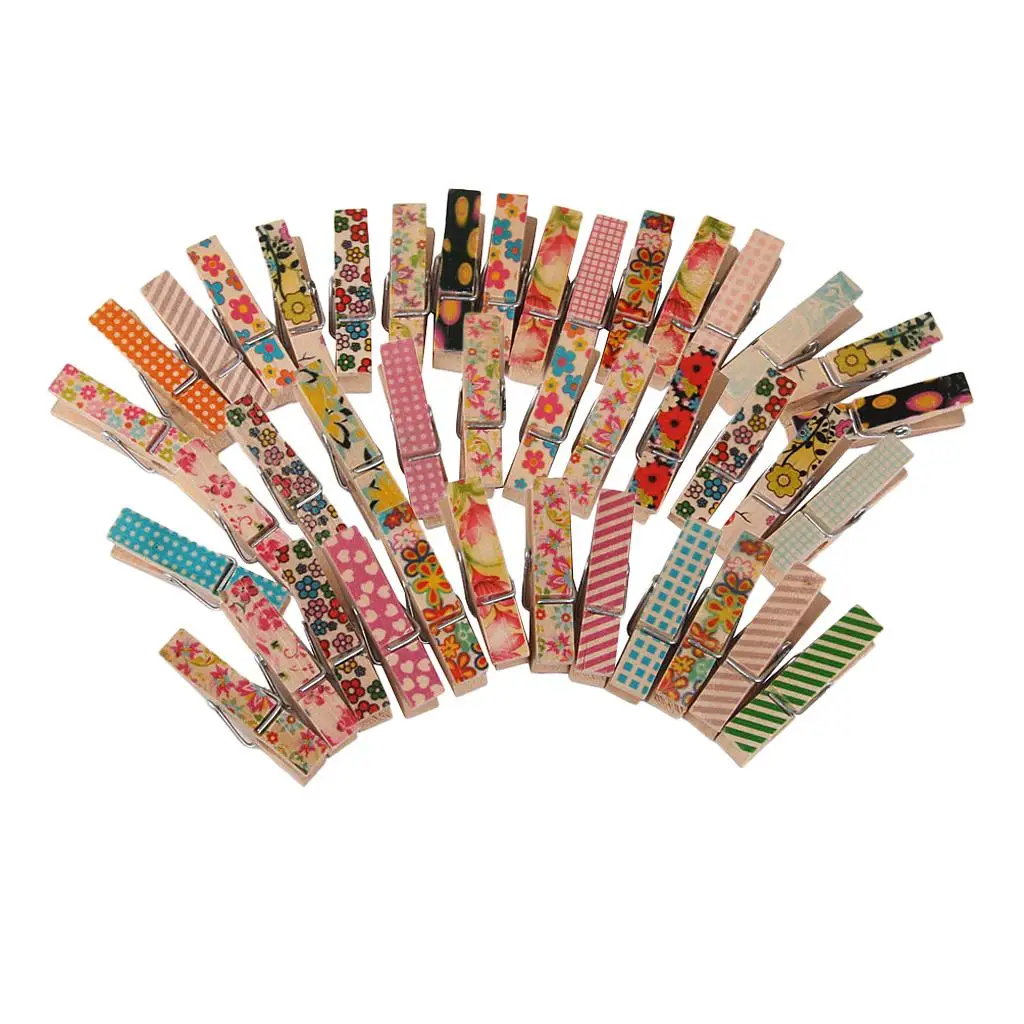 50 graziosi fermagli a molla per appendere foto in tessuto con picchetti in legno dipinti da 35 mm