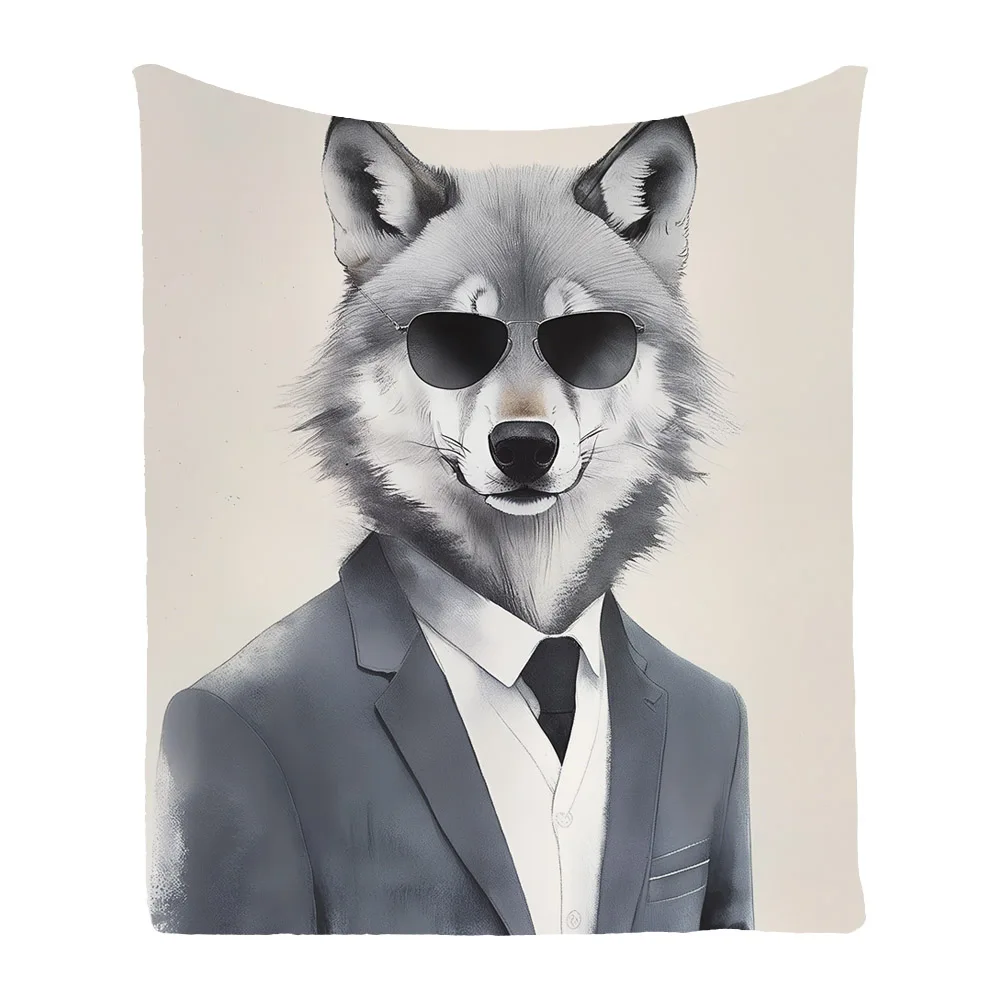 Cool Mr. Wolf Comfy Flannel Bedspread Throw Blanket, Holiday, Christmas, Xmas, Birthday Gift, Drop Shipping