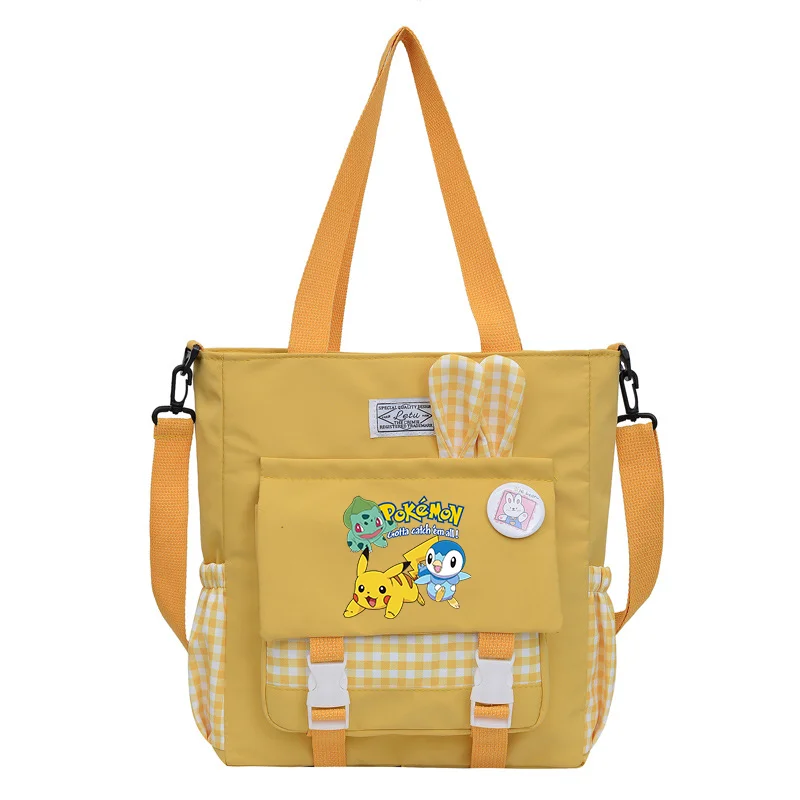 Pokemon Tote Bag Pikachu Print Shoulder Bags Girls Large Capacity Student Canvas Commuter Shoulder Outdoor Leisure Handbag Gifts