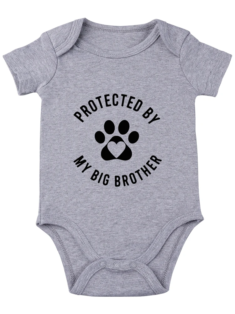 Protected By Dog ,Baby Bodysuit Funny Cute Newborn Romper Clothing for Pet Lovers Infant Outfit