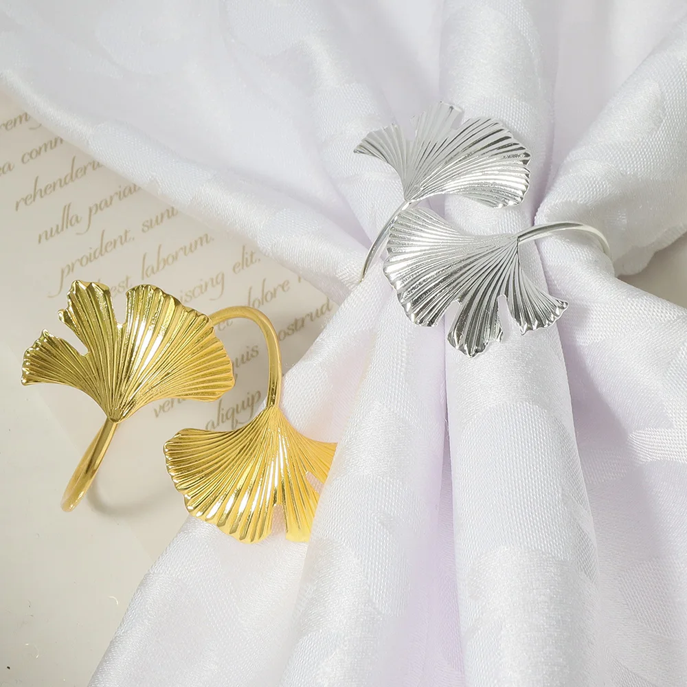 3/5PCS metal double ginkgo leaf napkins, wedding rings, hotel tables, home decor, dining table decorations, in stock w