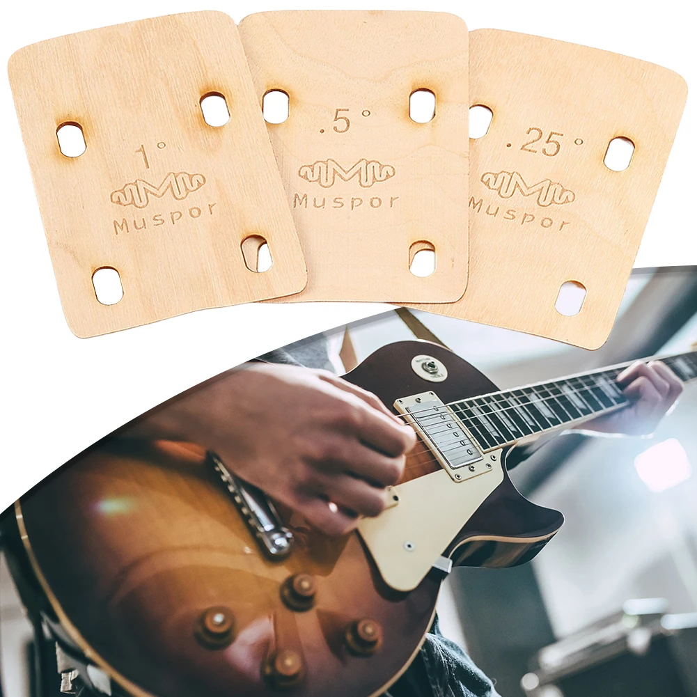 3Pcs Maple Electric Guitar Neck Shims 0.25/0.5/1 Degree Guitar Neck Spacer Sound Absorption Guitar Neck Gasket for Replacement