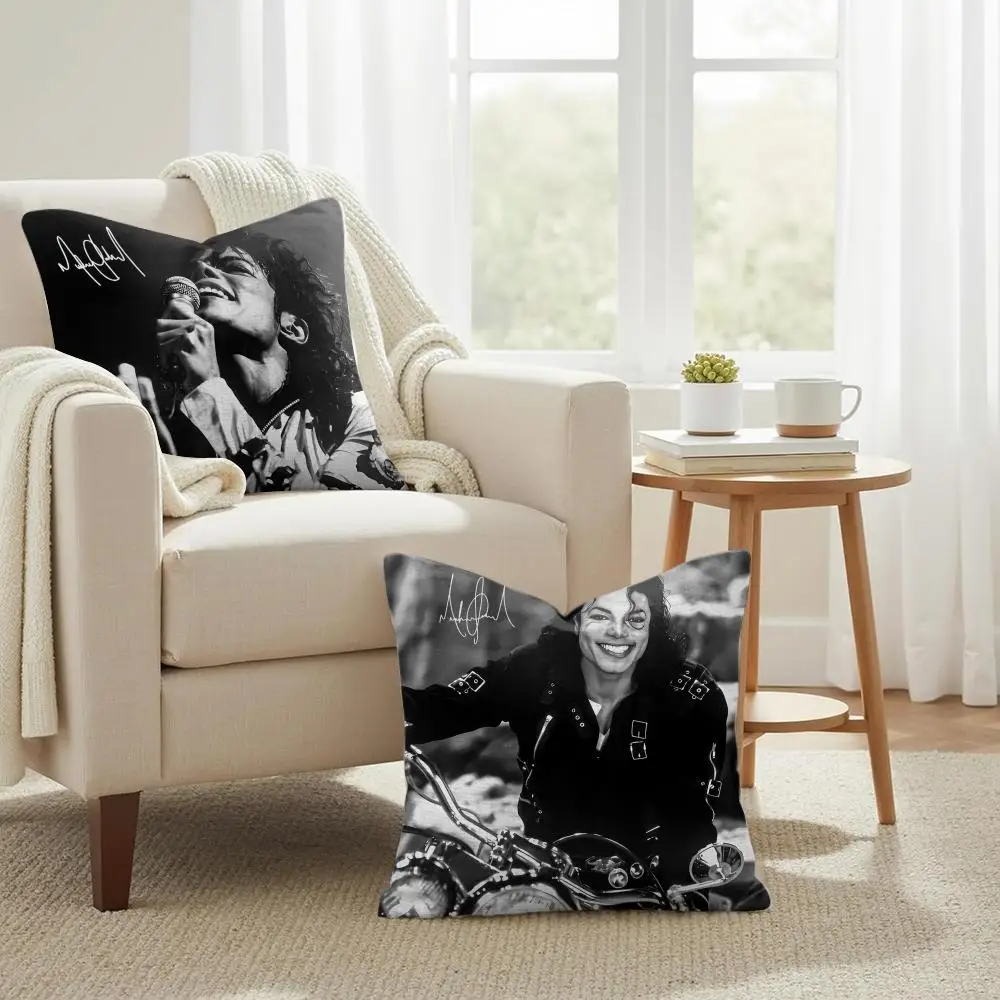 M-Michael Jackson Cushion Cover Summer Coolness Linen Organic Fabric Sofa Pillow Case Double-Sided Printing Home Decor
