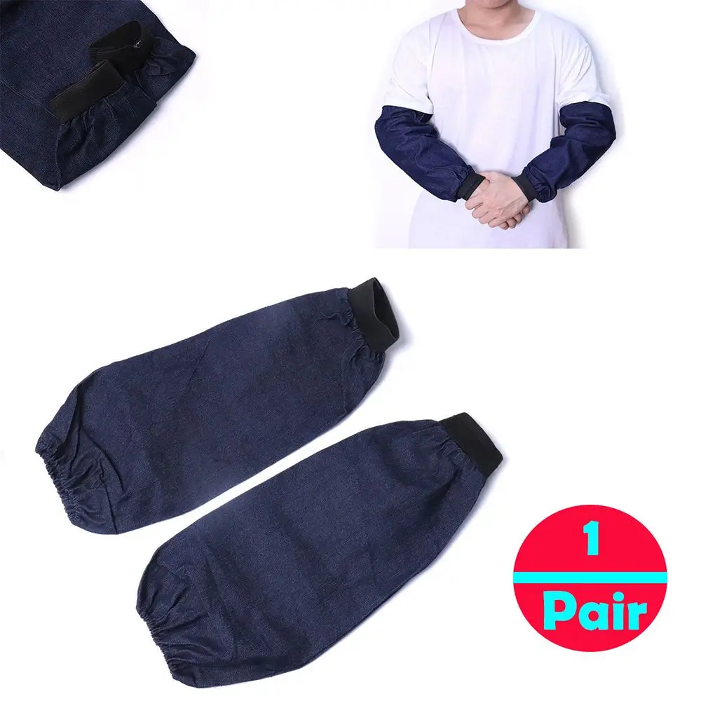 1 Pair Welder Lengthen Arm Protective Sleeves Denim Blue Welding Arm Sleeves Working Sleeves Cut Resistant Heat Protection