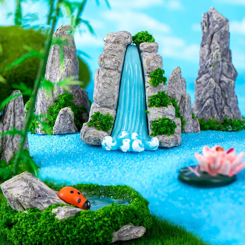 Figurines Miniatures Imitation Fake Mountain Waterfalls Micro Landscape Ornaments For Home Decorations DIY Desk Accessories