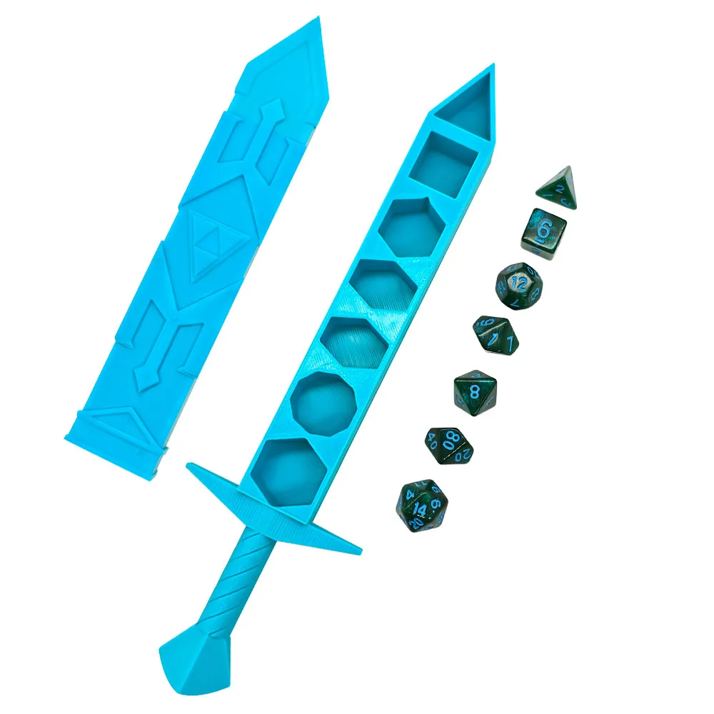 7 قطعة/المجموعة DND ثلاثية الأبعاد طباعة اللعب النرد الأزرق السيف على شكل صندوق تخزين المحمولة RPG TRPG ألعاب مضلع مجموعة نرد لعب الأدوار