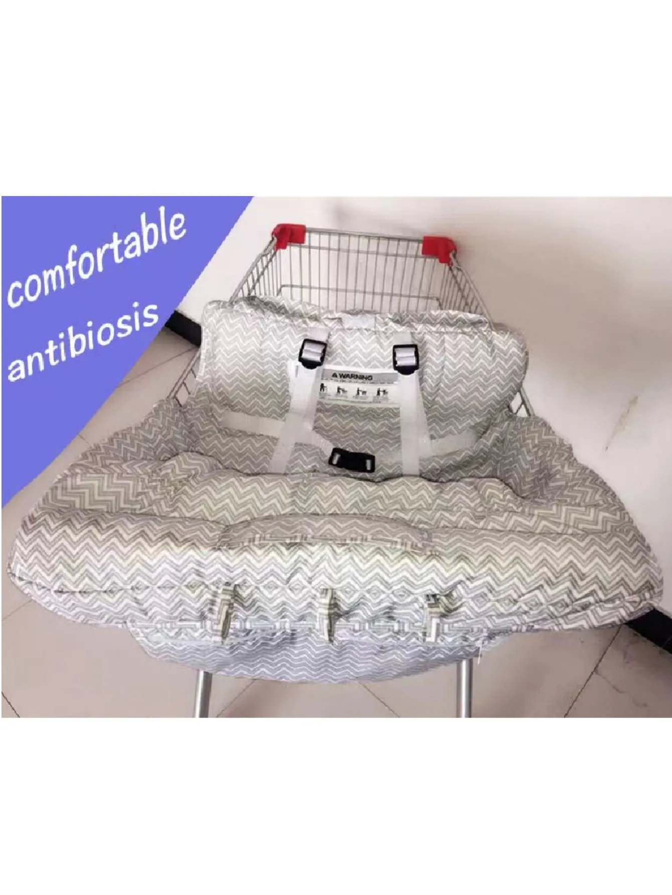 Portable Gray Shopping Cart Cushion with Storage Bag Foldable Ultra Soft, Comfortable and Secure