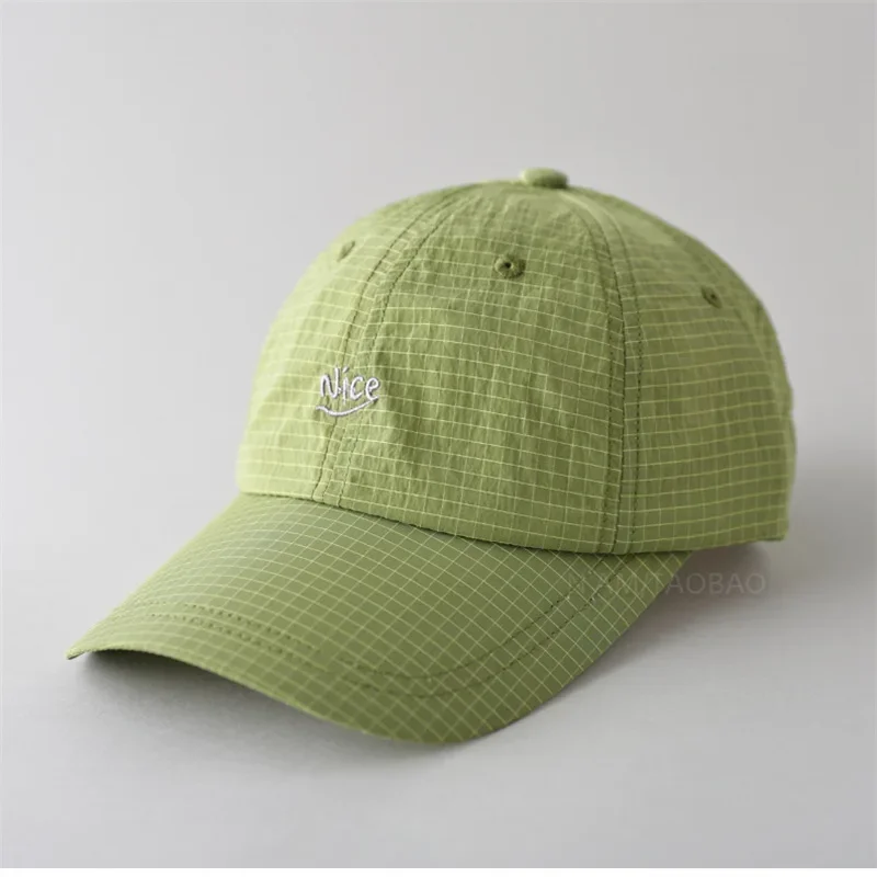 SS25 Korean Baseball Cap with Letter Embroidery & Gingham, Quick-Dry Minimalist Casual Unisex Hat for Daily Use