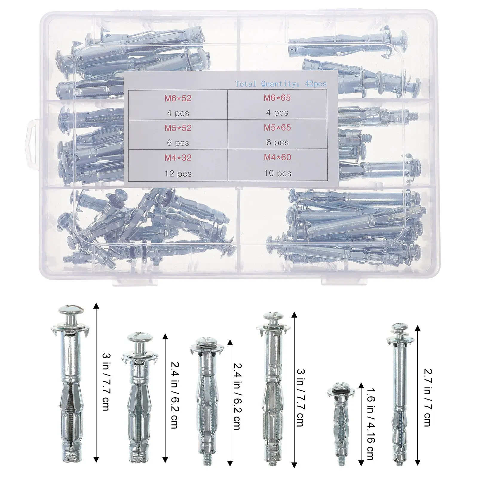 42Pcs Hollow Wall Anchors Heavy Duty Galvanized Carbon Steel for Drywall Gypsum Fiberboard Wall Fixing Screw Fasteners