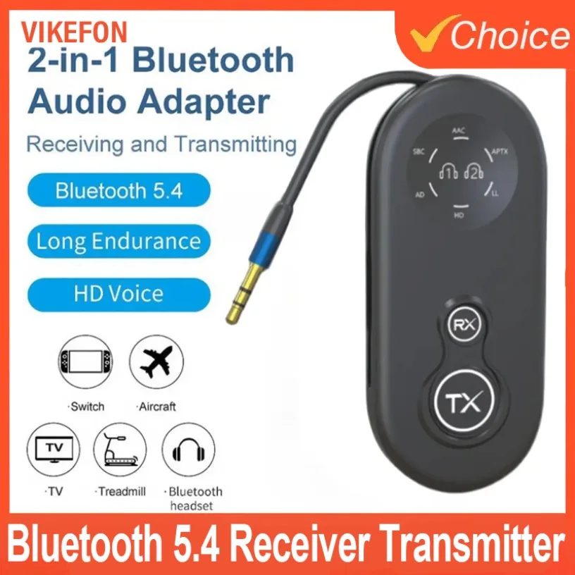 

Беспроводной аудиоадаптер с низкой задержкой, разъем AUX 3,5 мм, Bluetooth 5,4, приемник-передатчик для ТВ, самолета, автомобильный динамик, наушники для ПК