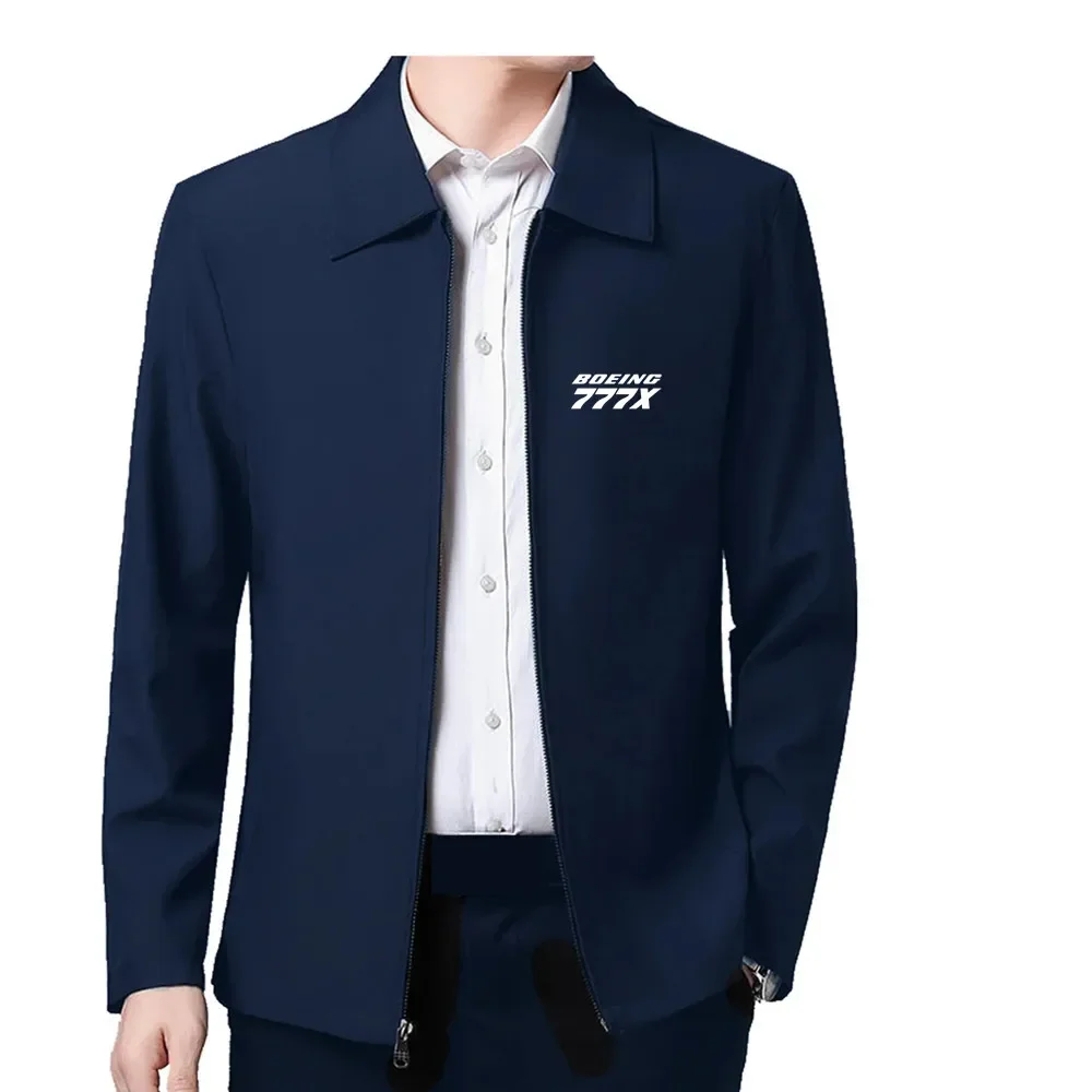 New Flip Collar Zipper Spring Autumn Jackets for Men Aviation Boeing 777X Pilot Aircraft Casual Loose Man Jackets Coat