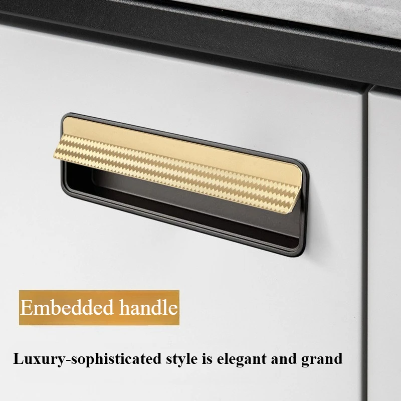 Modern simple embedded drawer invisible cabinet door handle black cabinet furniture hardware handles