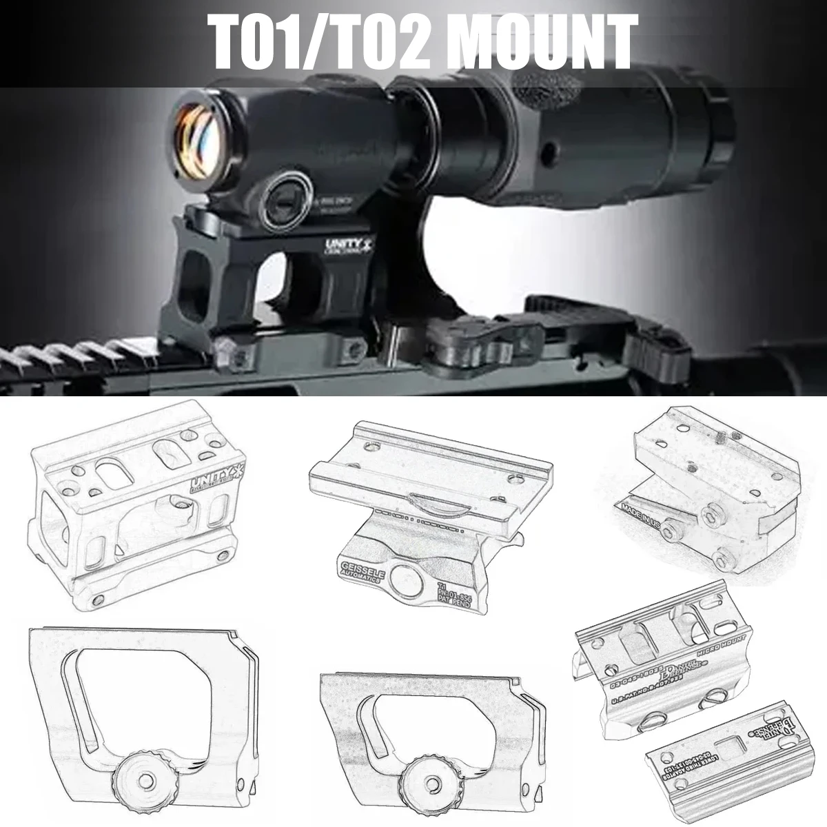 

UNITY Fast Riser Mount For T01 T02 RM Docter Red Dot Sight Scope Mount Adapter Universal Heightening Bracket 20mm Picatinny Rail