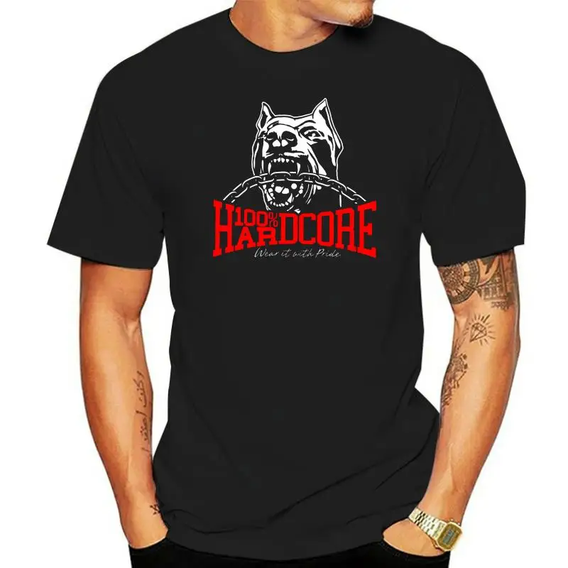 100% Hardcore Dog 1 Black Gabber Techno Partyoutfit New 2022 Hot Summer Casual Printing Top Tee Plus Size 011523