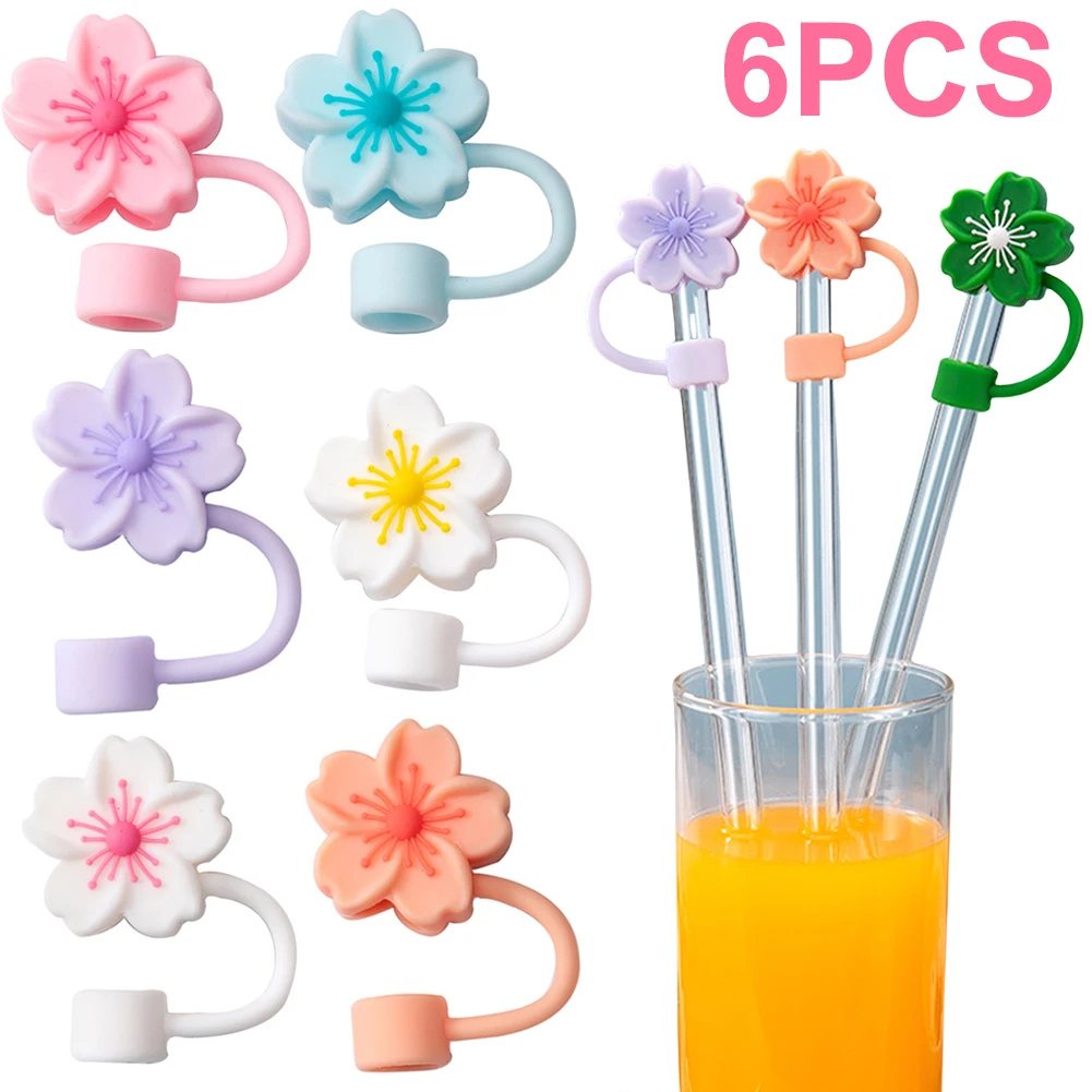 

6Pcs Silicone Flower Straw Covers 10mm Straw Tips Protectors Reusable Cute Straw Tips Lids Protectors for Stanley 30/40 OZ Cups