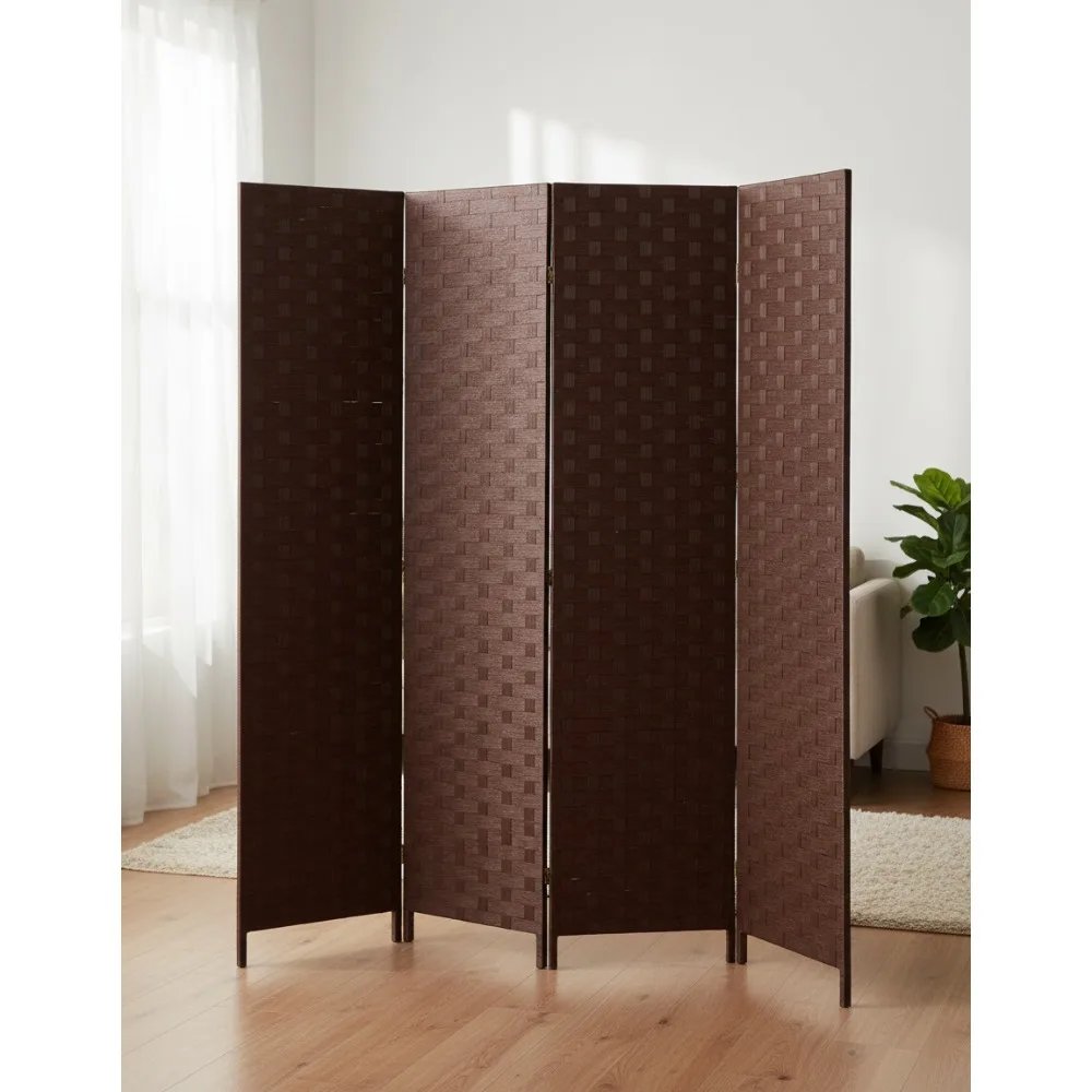 

4-панельная деревянная перегородка для комнаты, складной экран для конфиденциальности, тканая сетка, дизайн для перегородки домашнего офиса